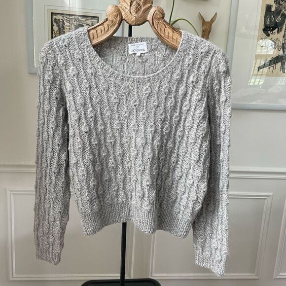 Vintage Olivia Paul 100% Alpaca Made in England Texture Knit Grey Crop Sweater L - Picture 1 of 9